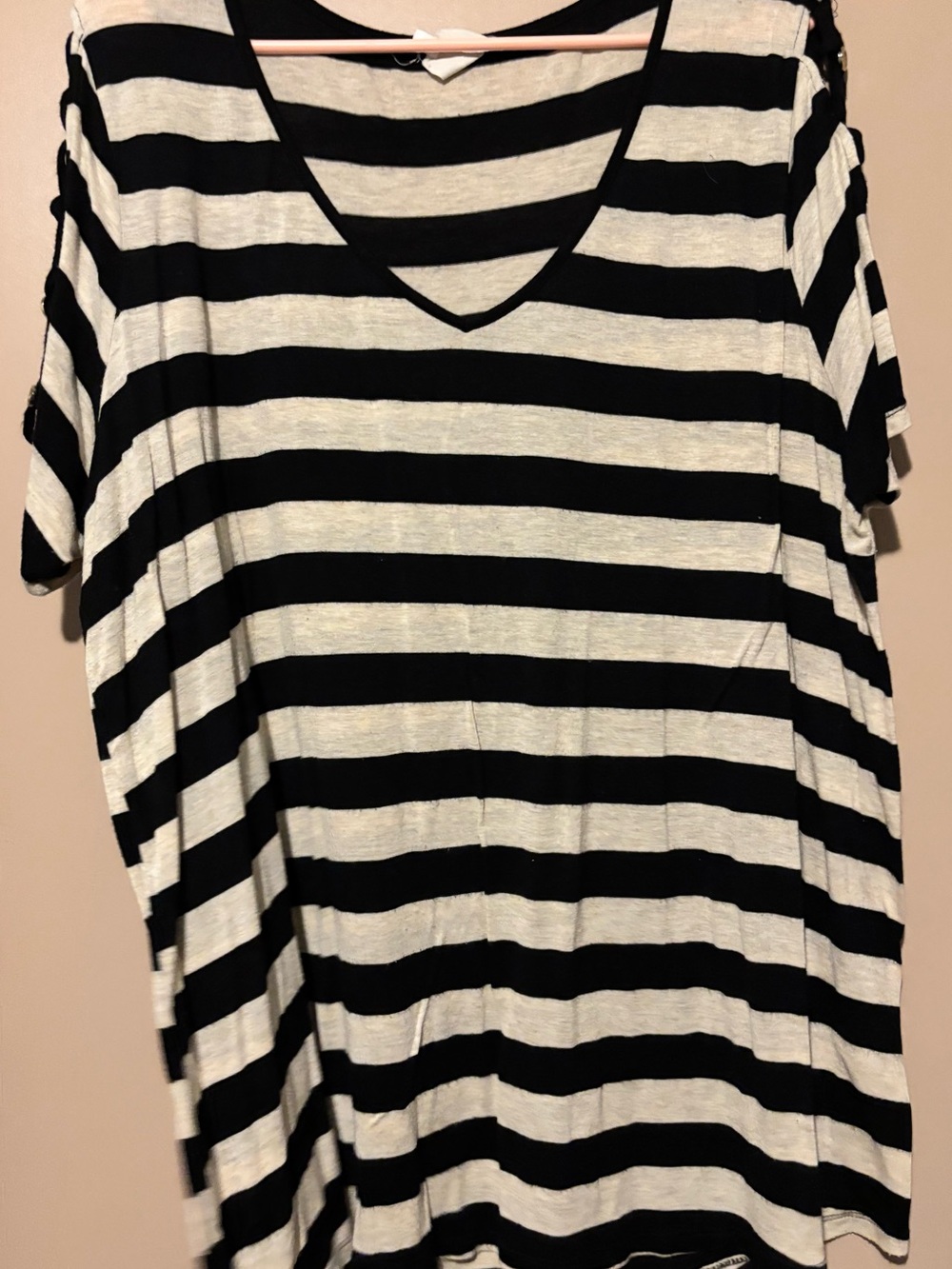 Women’s Black and White Striped V-Neck Top